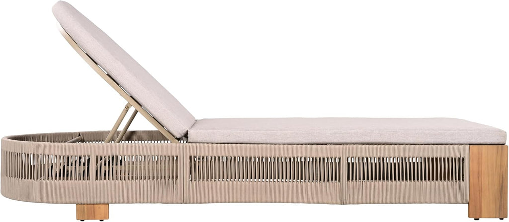 Patio Chaise Lounge Chair Set of 2, Patio Outdoor Acacia Wood Chaise Lounge with Cushions, Adjustable Backrest