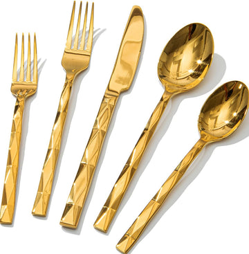 Gold Silverware Set, Luxury 60-Piece Flatware Set for 12, 18/10 Stainless Steel Cutlery Set with Diamond Cut Pattern