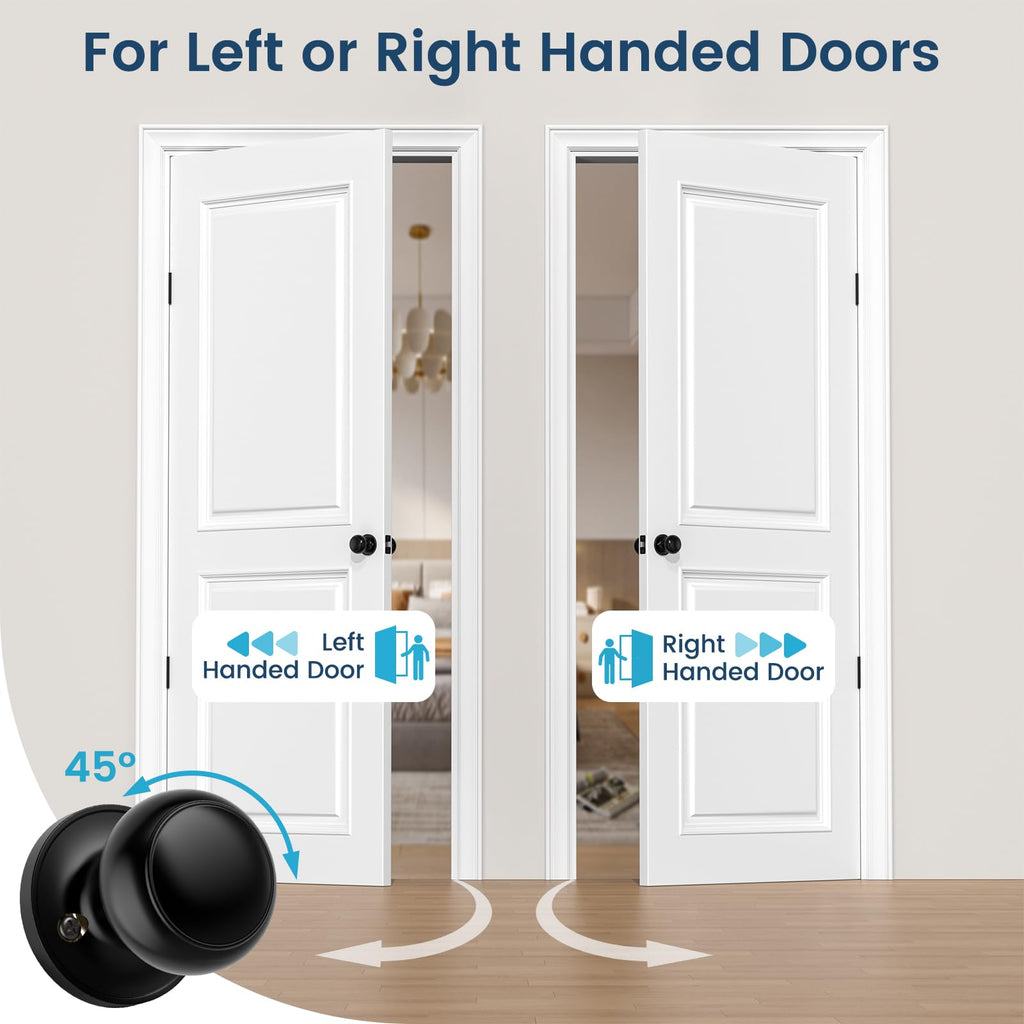 Passage Door Knobs, 6 Pack Matte Black Door Knobs, Hallway Closet Non-Locking Interior Doorknobs, Round Door Handles