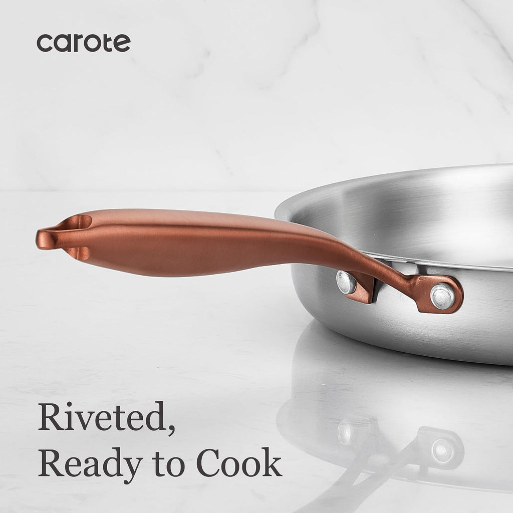 3-Piece Tri-Ply Stainless Steel Frying Pan Set, Skillet Set 8"/10"/12", Induction Compatible, Oven & Dishwasher Safe