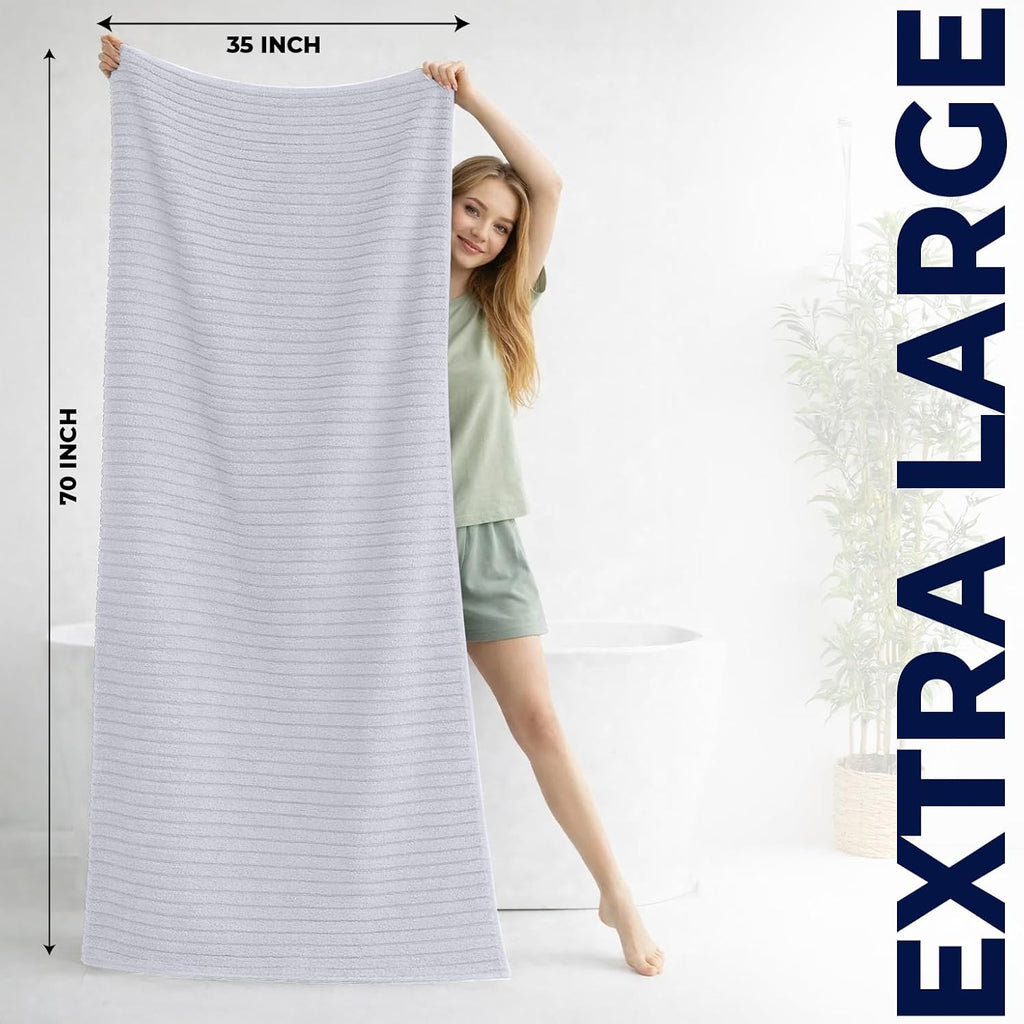 Ribbed Extra Large Bath Sheets Pack of 2, 35 x 70 Inches, White | Oversized Bath Sheets with Full Body Coverage