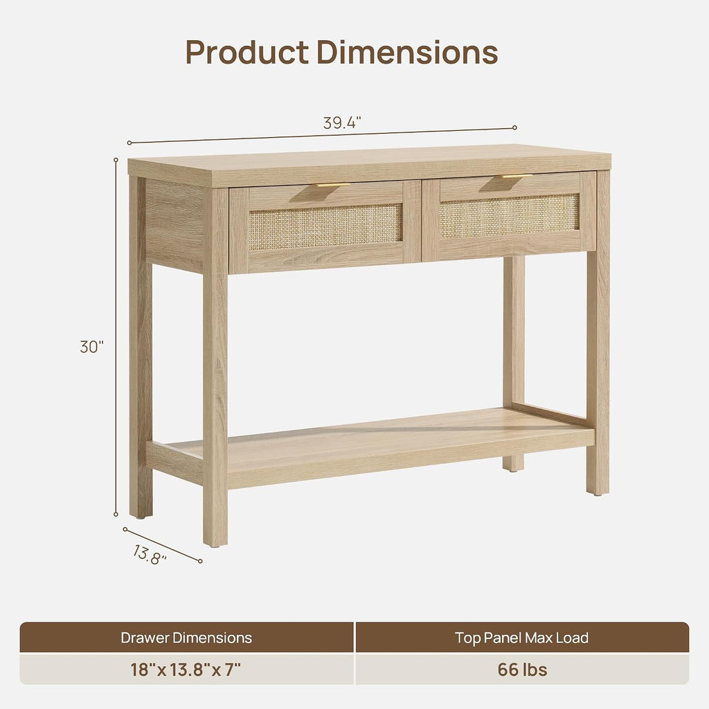 Rattan Console Table - Boho Entryway Table with Storage and Drawers, Small Entry Tables Behind Couch Table Sofa Table