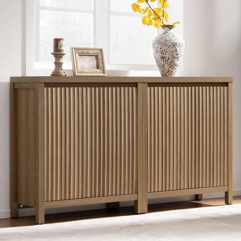 Sideboard Buffet Cabinet with Storage, Fluted Credenza Console Cabinet with Adjustable Shelves