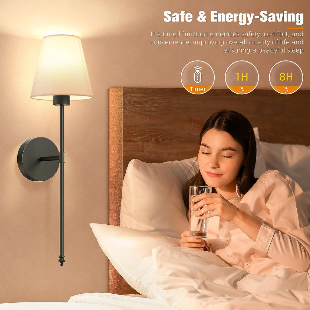 Battery Operated Wall Sconce Set of 2,Black Rechargeable Wall Lights with 10400mAh Dimmable Bulbs and Remote,10