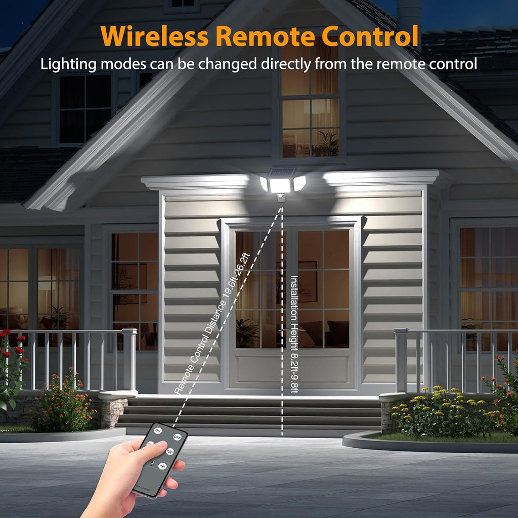 4500LM Solar Lights Outdoor, 3 Heads Security Lights with Remote Control, IP65 Waterproof Motion Sensor Lights, 3