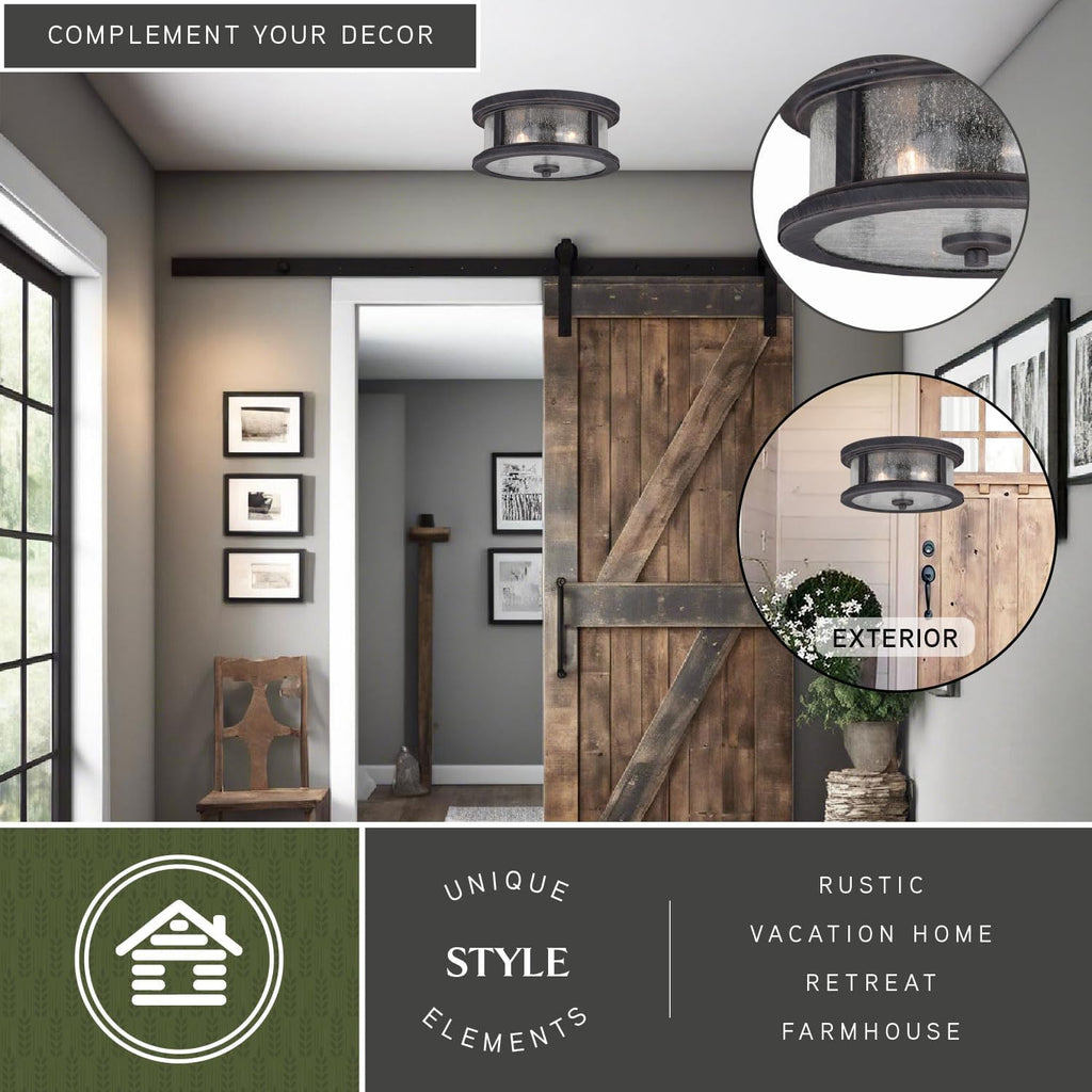 Cumberland Bronze Rustic Round Outdoor Flush Mount Ceiling Light Clear Glass