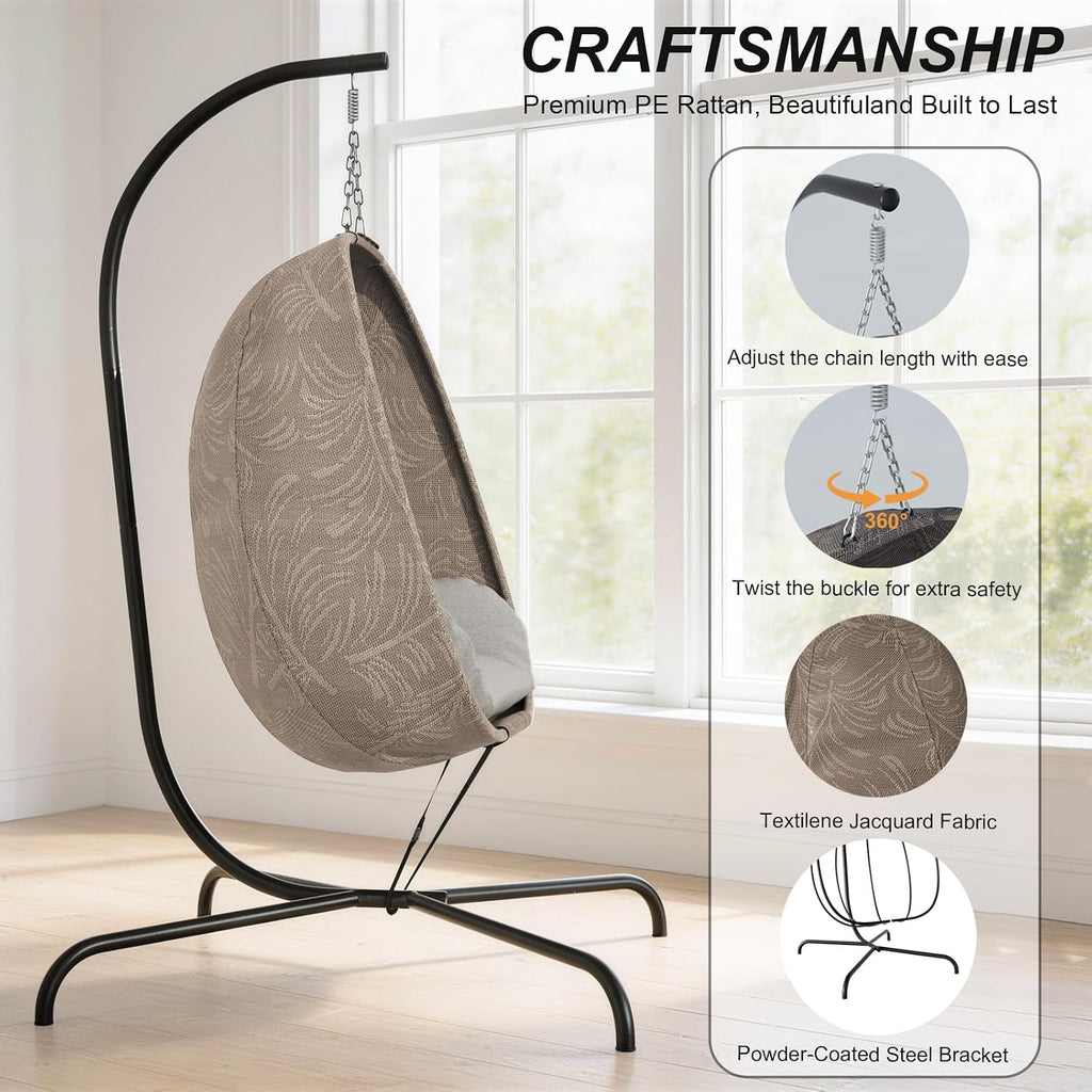 Foldable Egg Chair with Stand, 485LBS Capacity Textilene Hammock Swing Chair for Outdoor & Indoor, Hanging Chair with