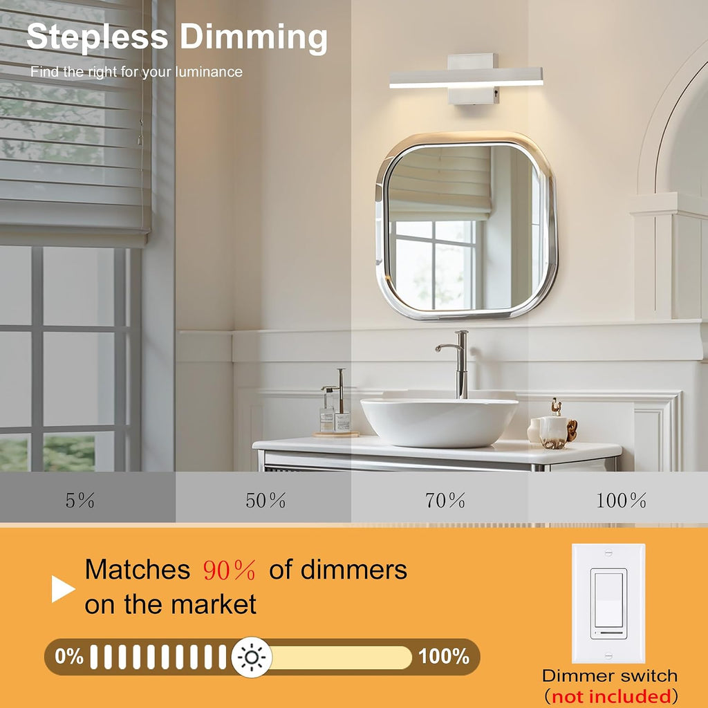 Nickel Bathroom Vanity Light Fixture 15.7'' 20W Dimmable 5CCT LED Hardwired | Bathroom Light Fixture Over Mirror