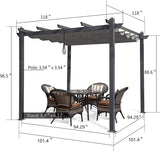 10' X 10' Outdoor Retractable Pergola with Sun Shade Canopy Patio Metal Shelter for Porch Garden Pavilion Grill Gazebo