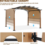 73.8" x 14" x 8" Outdoor Retractable Pergola with Sun Shade Canopy Patio Metal Garden Pergola,Beige