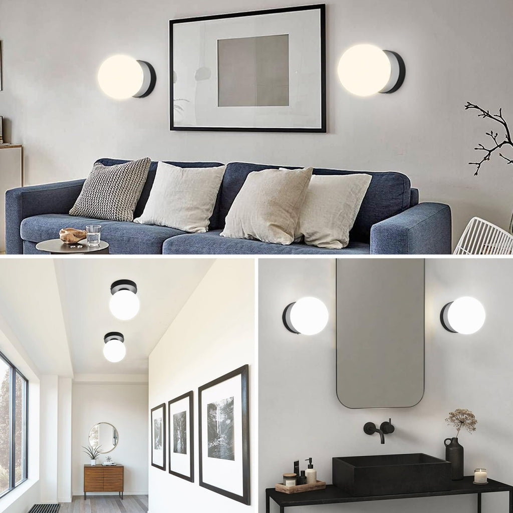 Wall Sconces Set of Two, Matte Black Globe Wall Light Fixture,2 Packs