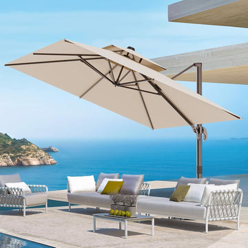 9' X 12' Cantilever Outdoor Patio Umbrellas Double Top Large Rectangle Umbrella Heavy Duty 360°Rotation Offset Umbrella