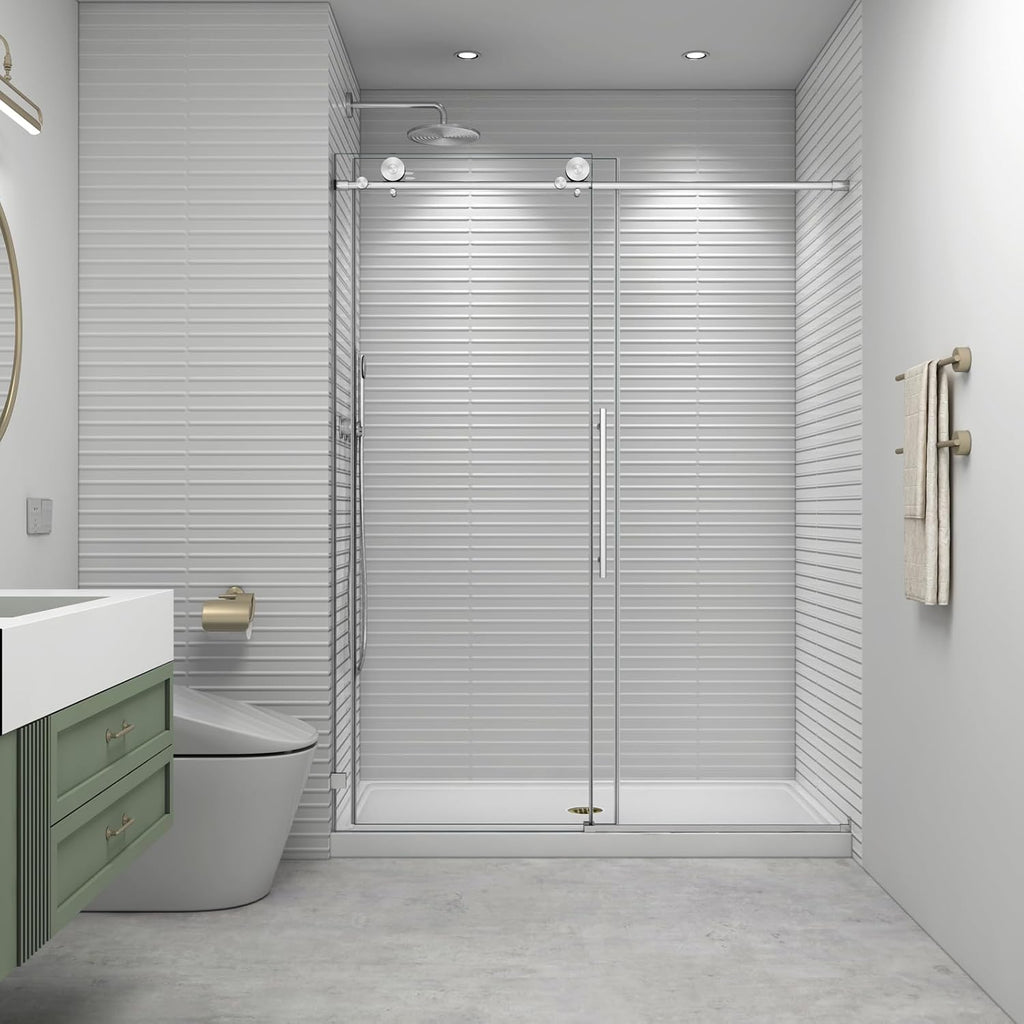 55"- 60" W x 76" H Soft Closing Sliding Frameless Shower Doors, Nano Explosion-Proof Film Shower Glass Door