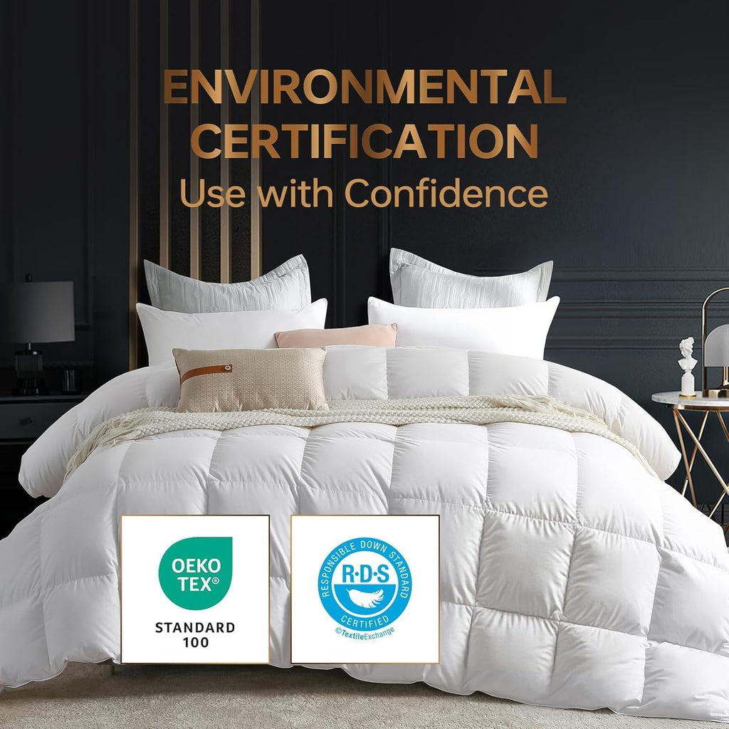 Goose Down Comforter Queen, All Season Duvet Insert, 100% Cotton Shell, 750+ Fill Power, 3D Baffle Box