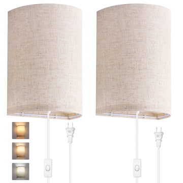 Wall Sconces Set of Two, Wall Lamp Plug in with On/Off Switch, 2700K 4000K 5000K Selectable, Wall Lights, Wall Decor