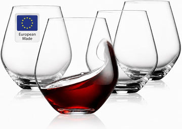 Wine Glasses, Stemless Wine Glasses, Red Wine Drinking Glasses, Stemless Wine Glass - 17oz, Set of 4 - Made in Europe