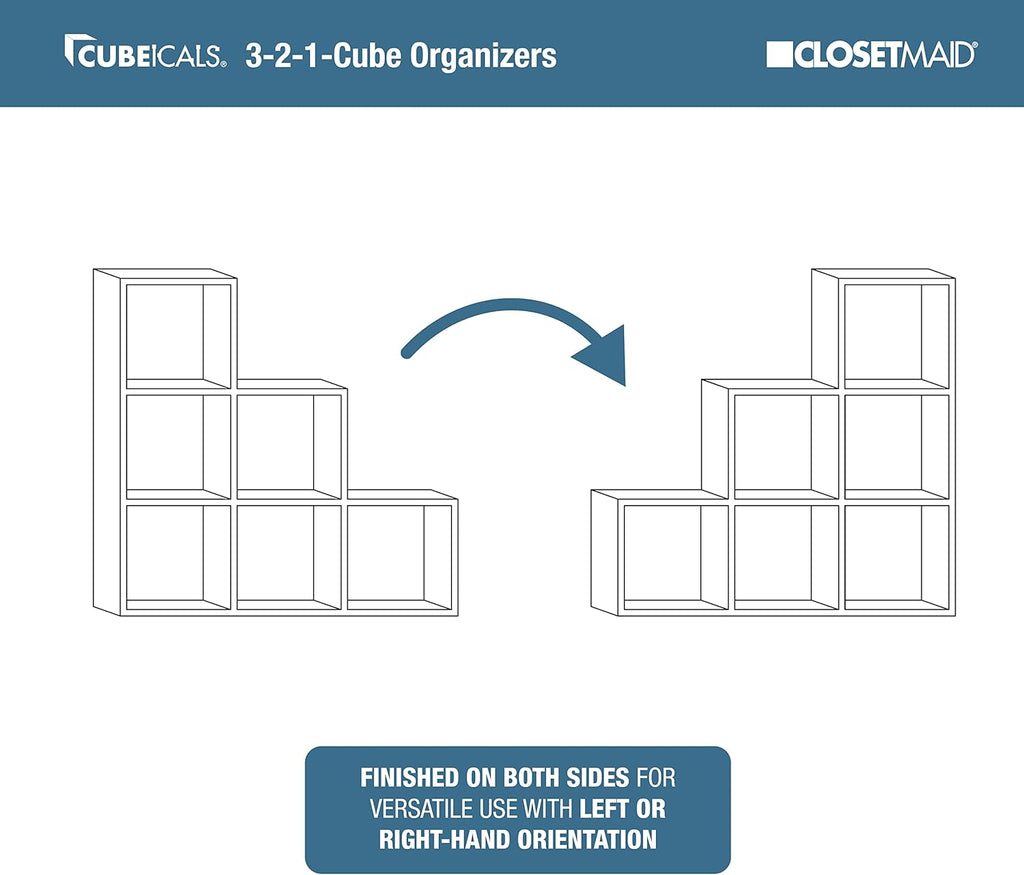 Cubeicals 3-2-1 Cube Storage Shelf Organizer Bookshelf, 3 Tier, Steps, Corner Unit, Easy Assembly, Wood