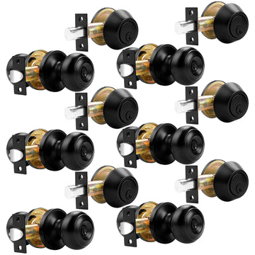 6 Sets Front Door Entry Knob and Single Cylinder Deadbolt Combination Set, Keyed Alike Interior Exterior Door Locks