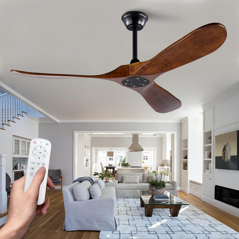 Inspired Maverick Style 42 Inch Modern Wood Ceiling Fan, 3 Blades, Dark Walnut & Black, Remote Control, Reversible DC Motor, 6 Speeds, Timer Setting, Indoor/Outdoor A101-B0C613693B