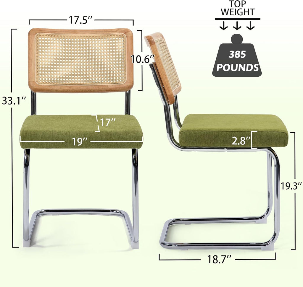 Dining Chairs Set of 2, Modern Rattan Kitchen Chairs, Mid Century Modern Design, Polished Chrome Frame