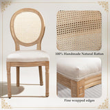 French Country Dining Chairs Set of 4, Farmhouse Rattan Dining Chairs with Round Back for Kitchen or Bedroom, Beige