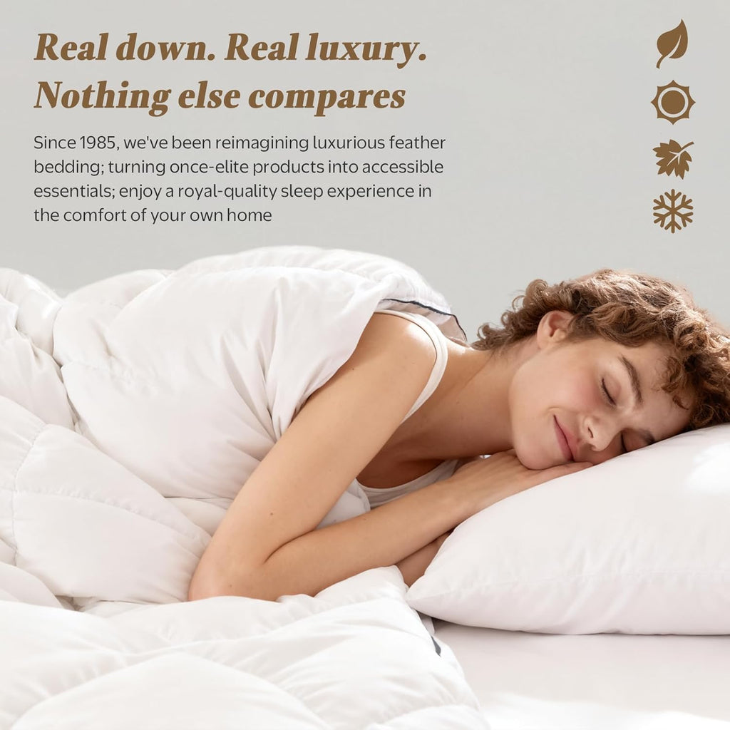 Luxury Feather Down Fiber Comforter Queen, Ultra-Soft Cotton-Blend Fabric