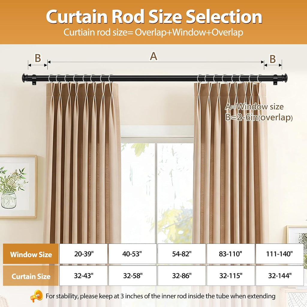 Curtain Rod, Telescoping Splicing 3/4 Drapery Rods for Windows
