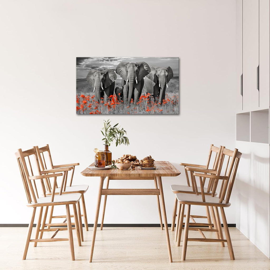 African Elephants Canvas Wall Art Sunset Elephants Pictures Wildlife Animal Artwork Prints On Wrapped Canvas Decor