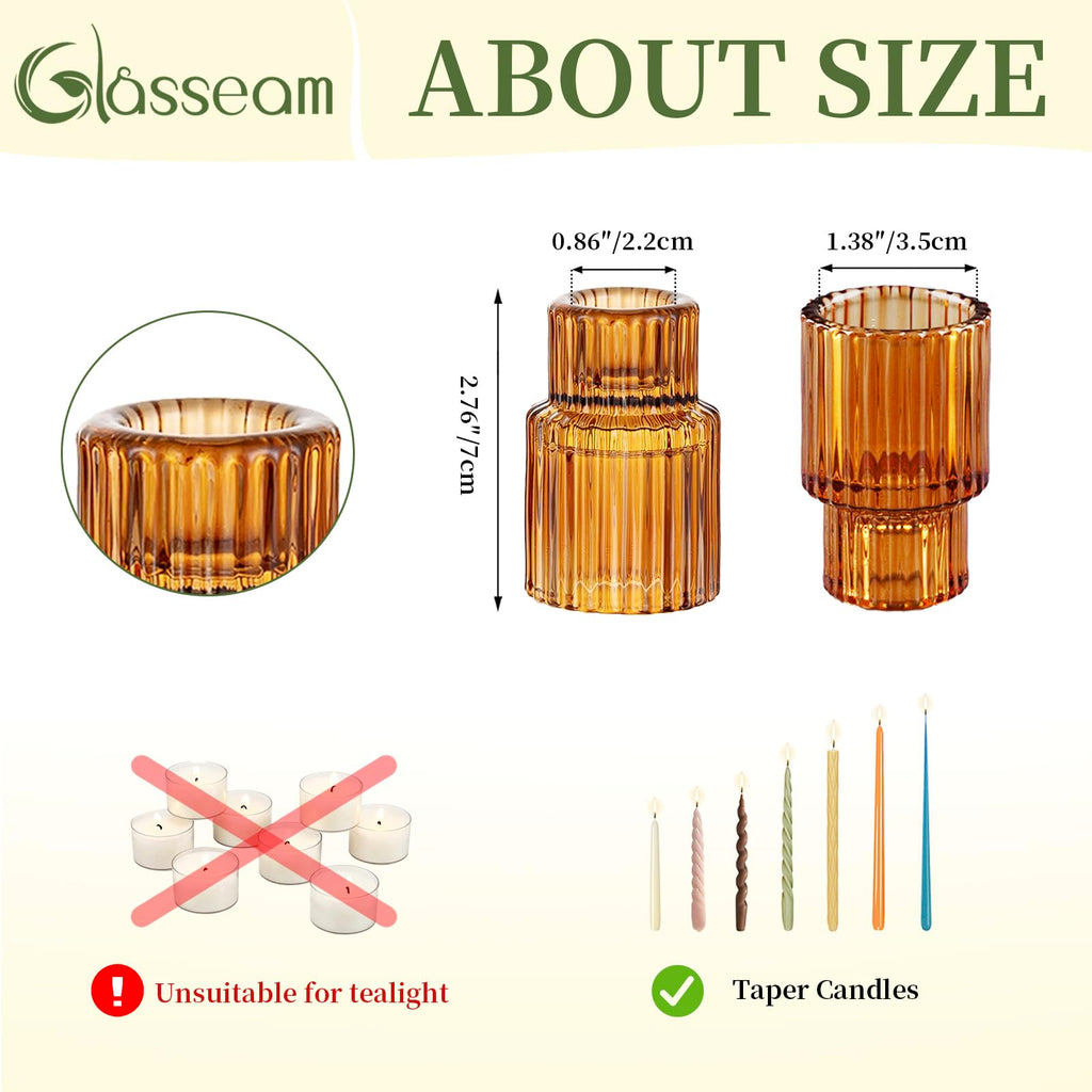 Glass Tapered Candlestick Holders: 10 Pcs Amber Fall Table Decor