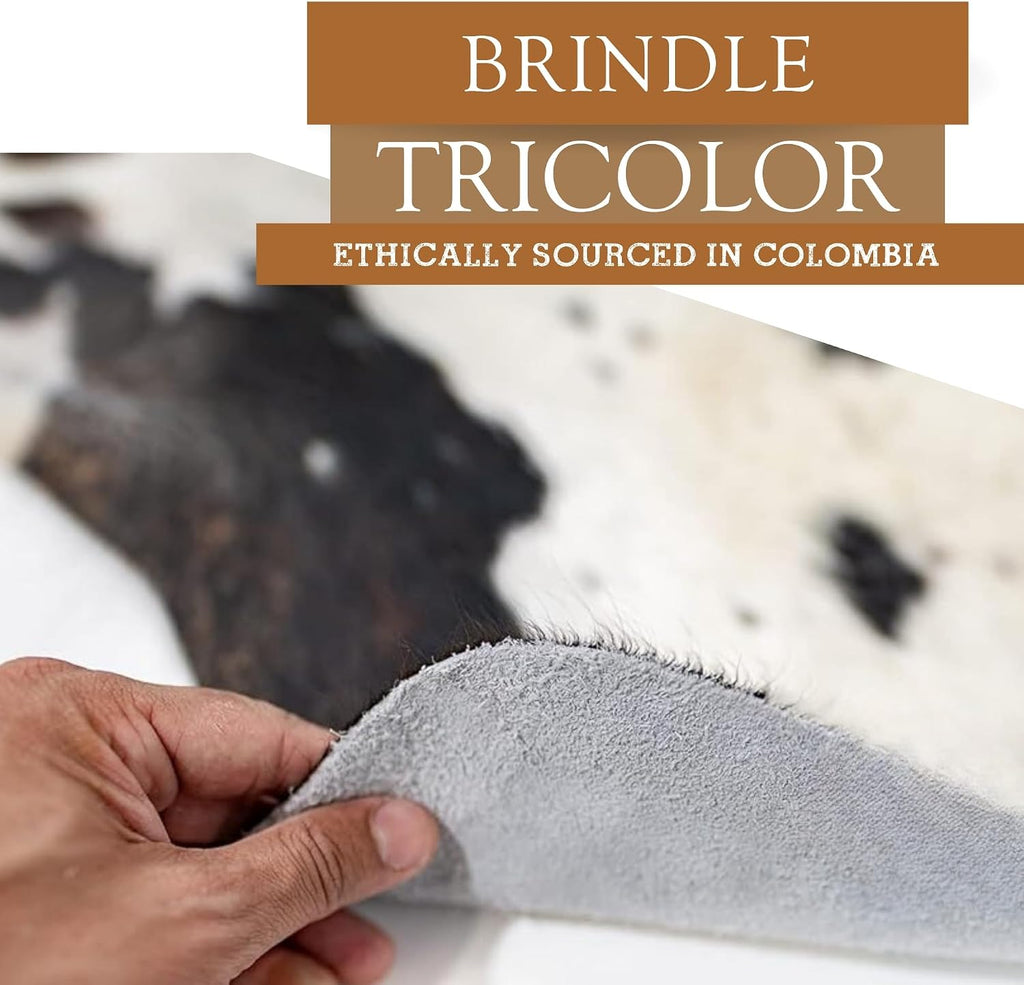 100% Genuine Brindle Tricolor Cowhide Rug - Modern Style Animal Skin Rug & Floor Carpet & More - Extra Large (6x7-8