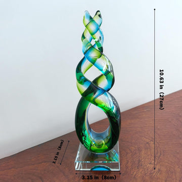 Hand Blown Sculpture, Green and Blue Twisted Art Decor with Crystal Base, Home Decor, Outside Decor