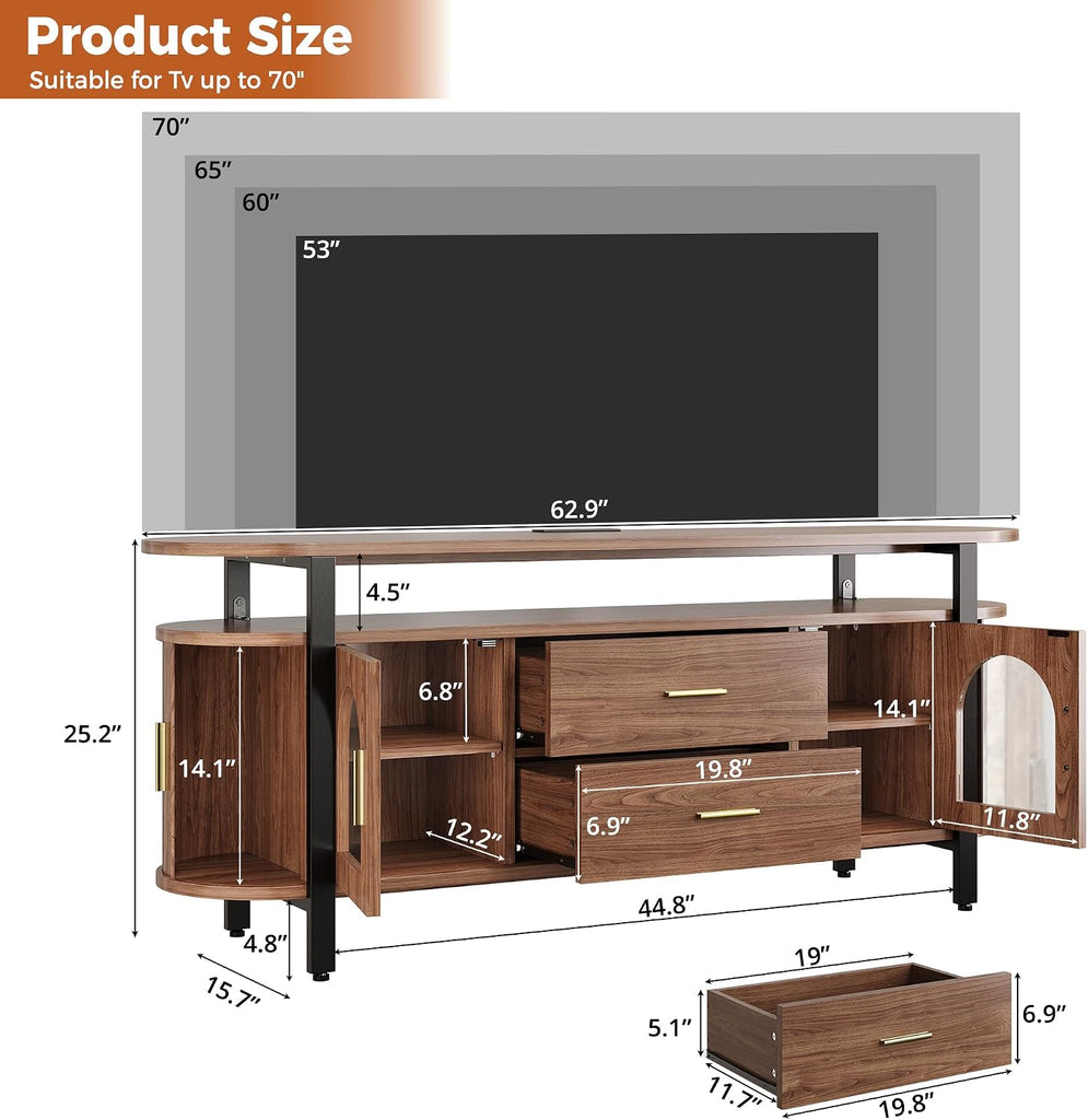 Mid-Century TV Stand for TVs up to 70, Entertainment Center with Storage Drawer and Sliding Door, Walnut TV Console