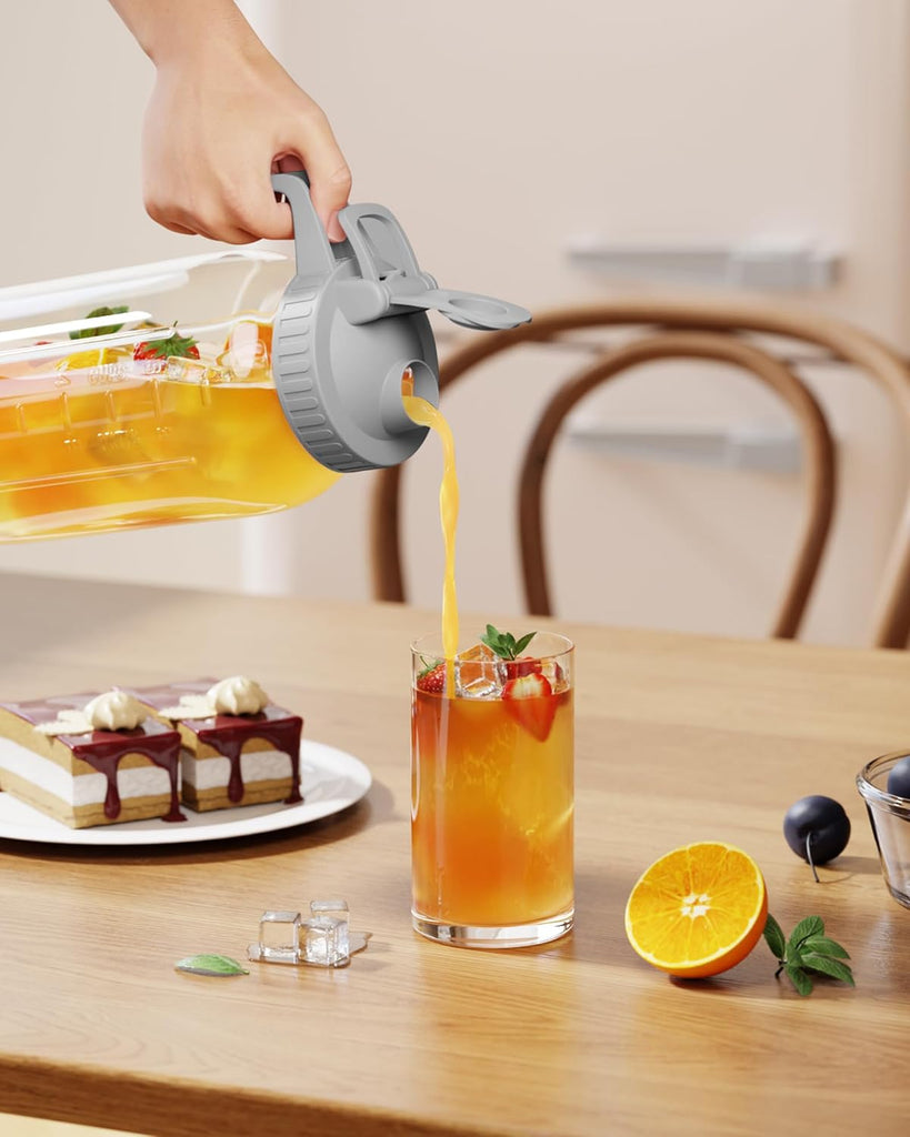 Glass Pitcher with Lid - 64oz Glass Mason Jar Pitcher with Wide Mouth, Airtight Seal, Leak-Proof, Spout Design
