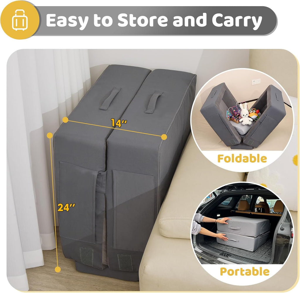 Portable Toddler Travel Bed with Soft Foam Safety Rails | Foldable Floor Bed for Kids Ages 25 Months to 48 Months, No