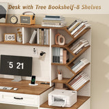 Computer Desk with Hutch & 5 Drawers, Home Office Desk with Storage Shelves and Printer Stand