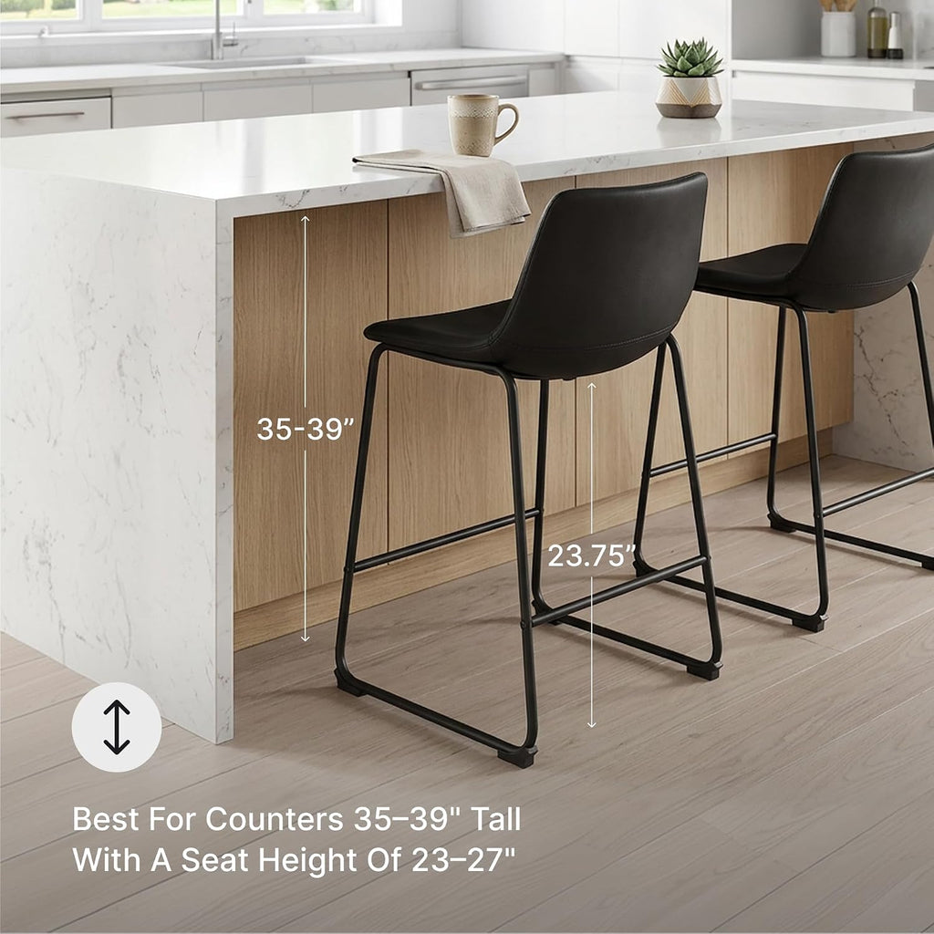 Centiar 24" Counter Height Modern Bucket Barstool, 2 Count, Black