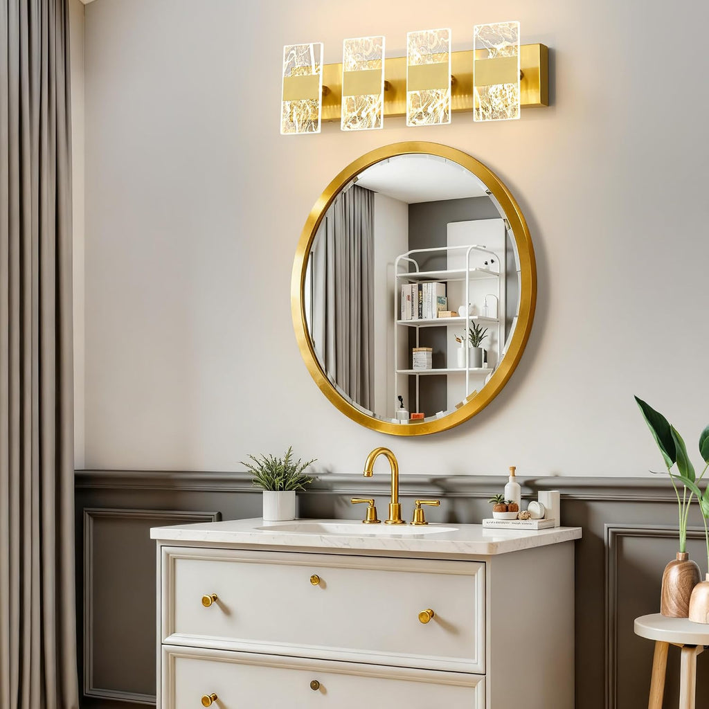 Modern LED Bathroom Light Fixtures Dimmable 4-Light Gold Vanity Light | 5CCT Adjustable Lighting Fixture Vanity