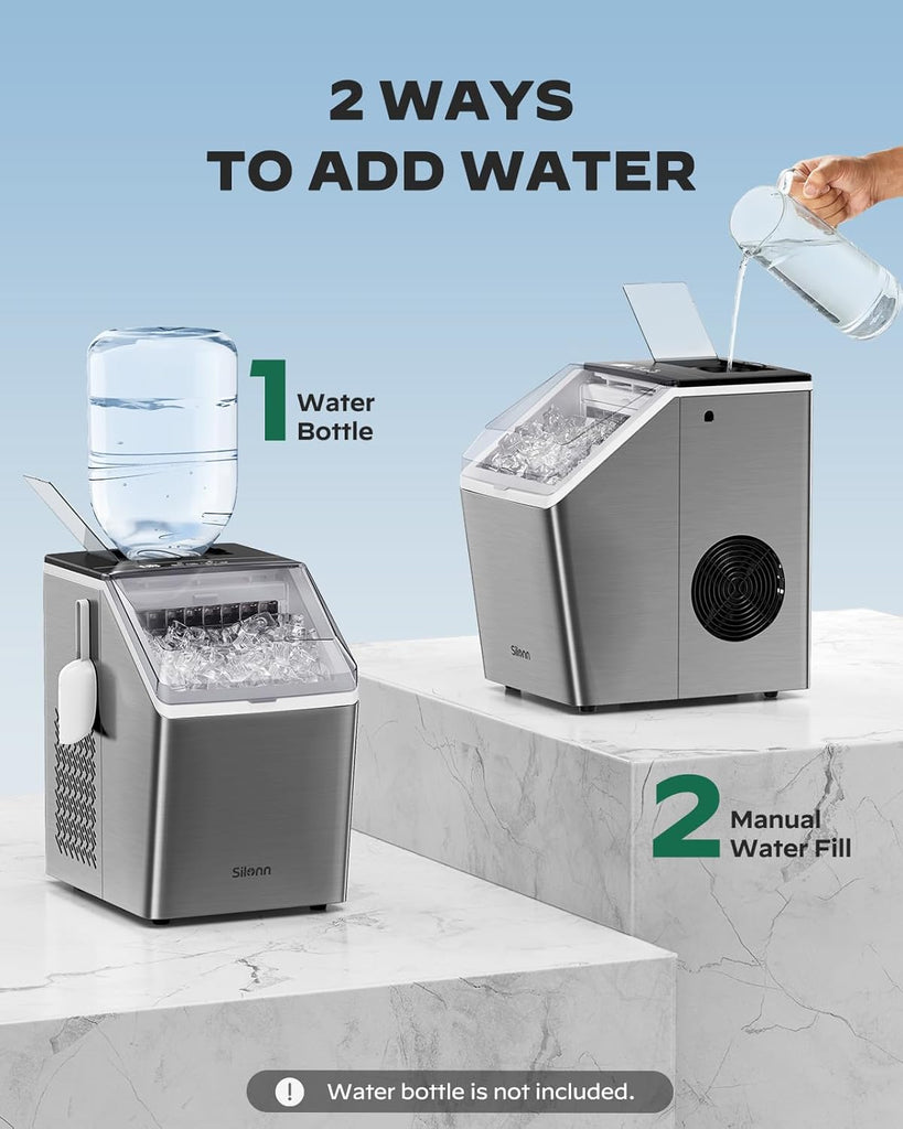 Ice Makers Countertop, 44lbs Per Day, 2 Ways to Add Water, Auto Self-Cleaning, Stainless Steel Ice Machine Bar Party
