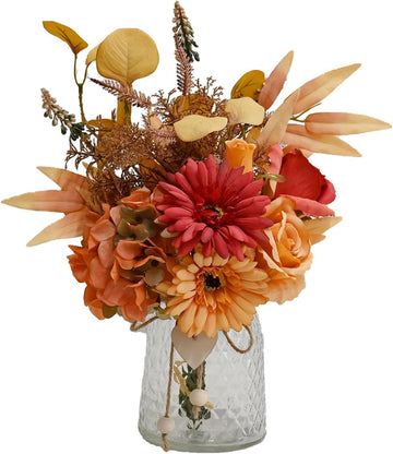 Autumn Artificial Flower Bouquet in Vase, Fall Silk Flower Arrangement, Faux Floral Centerpiece Decor, Table