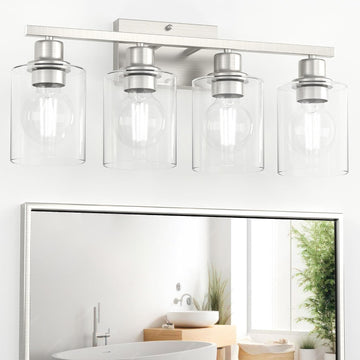 Bathroom Lighting Fixtures Over Mirror Brushed Nickel, 24Inches Vanity Lights , Modern 4-Light Wall Sconces E26 Base