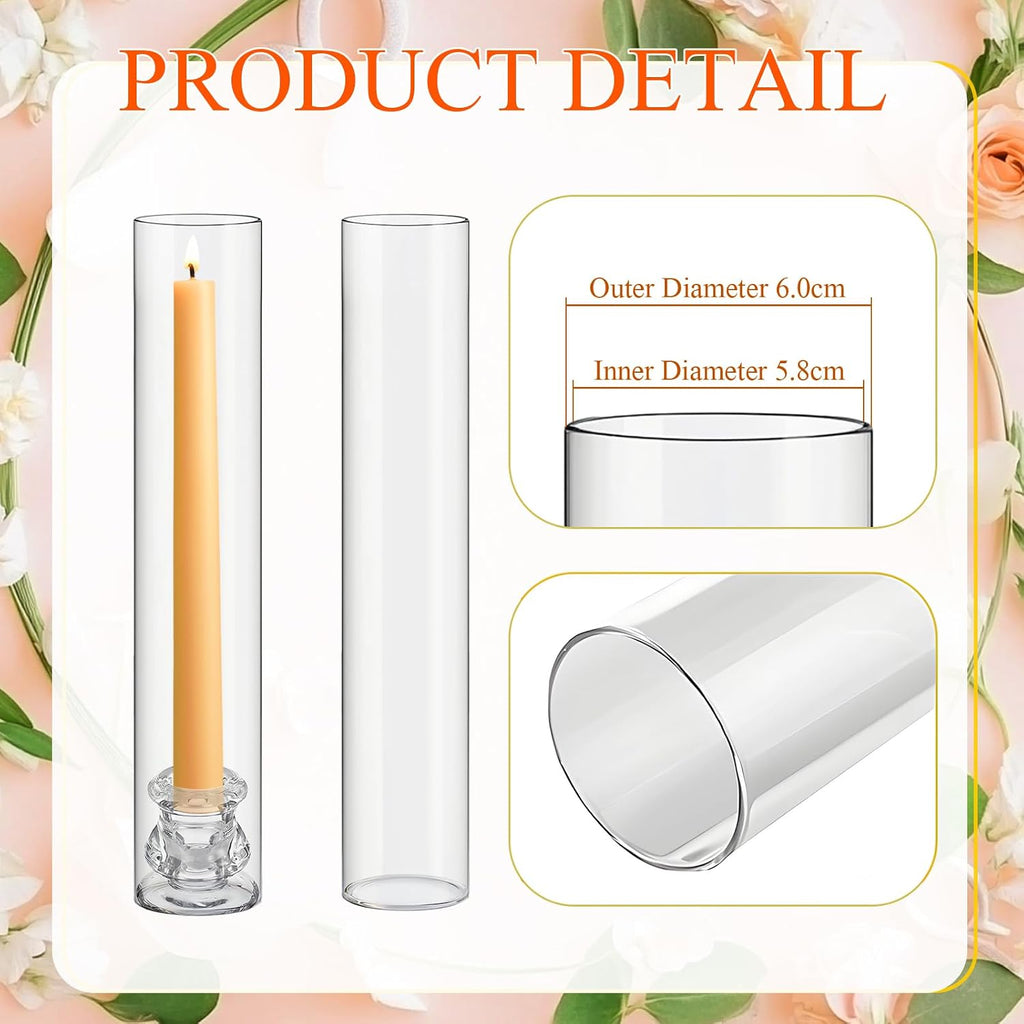 Glass Hurricane Candle Holders Candlestick Bulk 12.6",Clear,36 Set | 2.2" Taper Clear Candlestick Holders, Open Ended