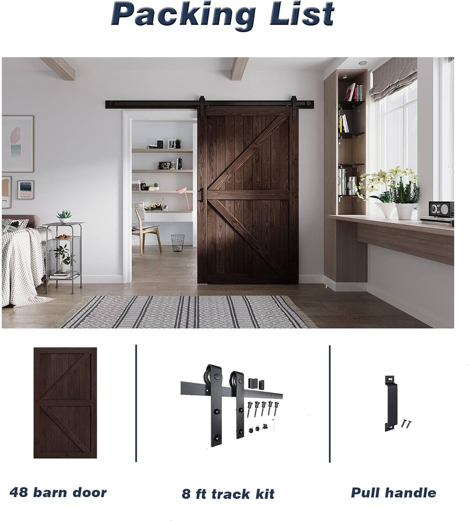 48in x 84in Brown Wood Barn Door with 8ft Barn Door Hardware Track Kit Included, Double Surfaces,Sim