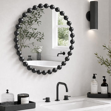 Park 27 inch Black Round Mirror, Round Mirrors for Wall Decor, Metal Frame Circle Mirror, Round Wall Metal Art Mirror