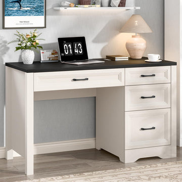 Farmhouse Executive Desk with Storage and Ample File Drawer, Rustic Large Home Writing Desk, Black
