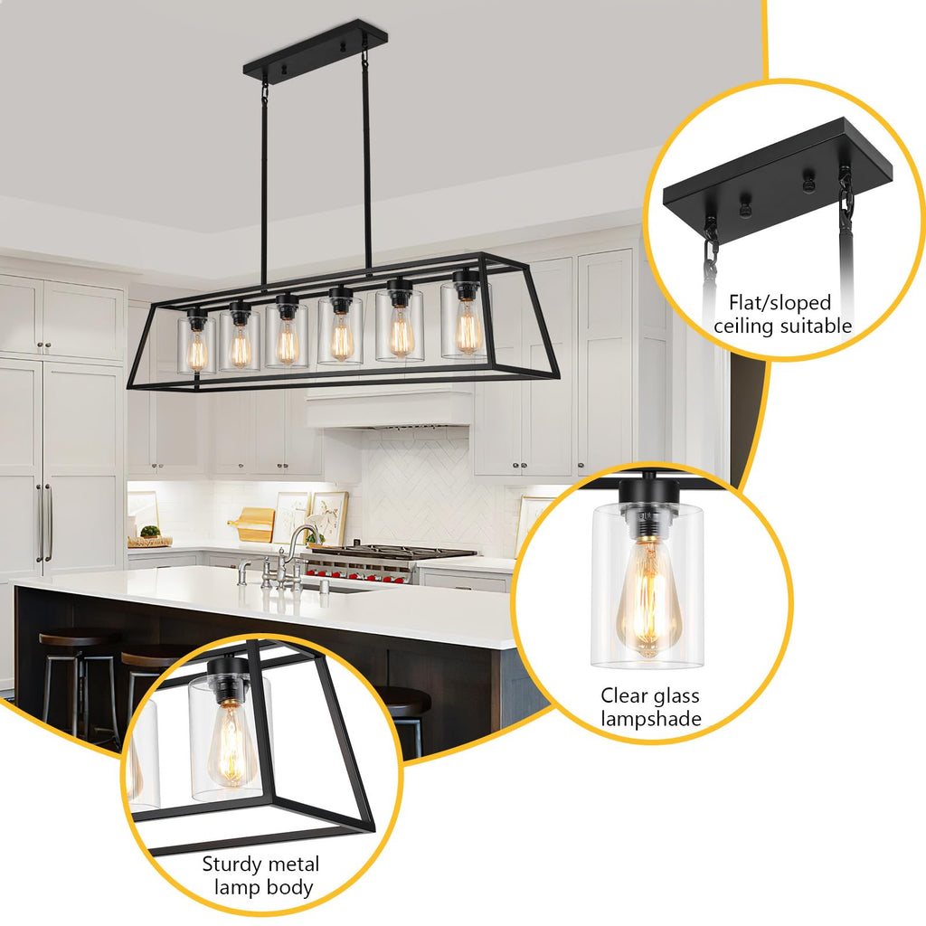 Black Rectangle Chandelier Light fixture Over Table