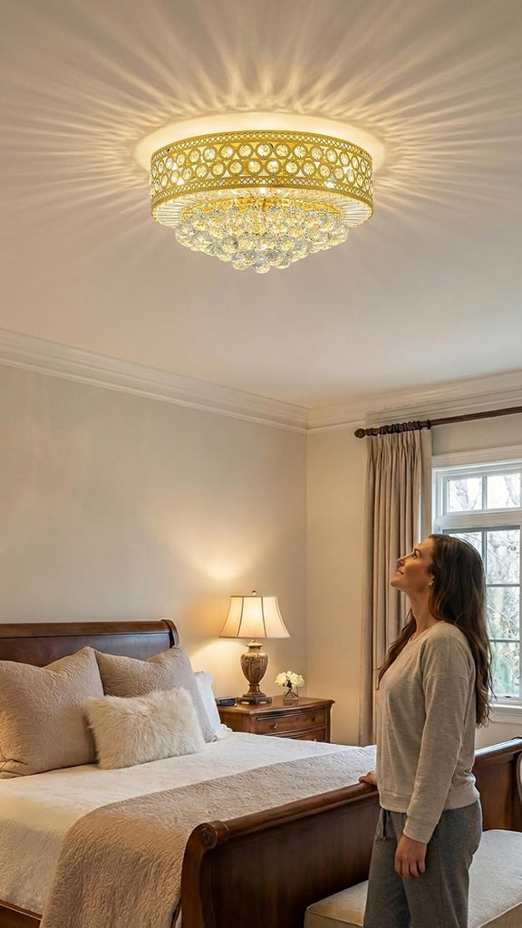 Luxury Crystal Ceiling Light Fixture, 20 inch Flush Mount Chandelier, Modern Round K9 Crystal Ceiling Light for