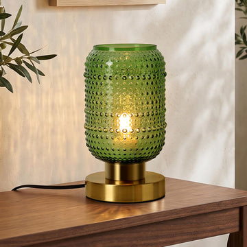 8.9in Green Glass Table Lamp, Touch Control Lamp, Small Vintage Lamp