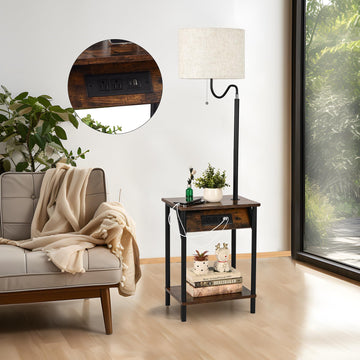 Floor Lamp with Table, End Table with Charging Station USB Ports & Outlets, 3 Color Temperature Reading Light Bedside