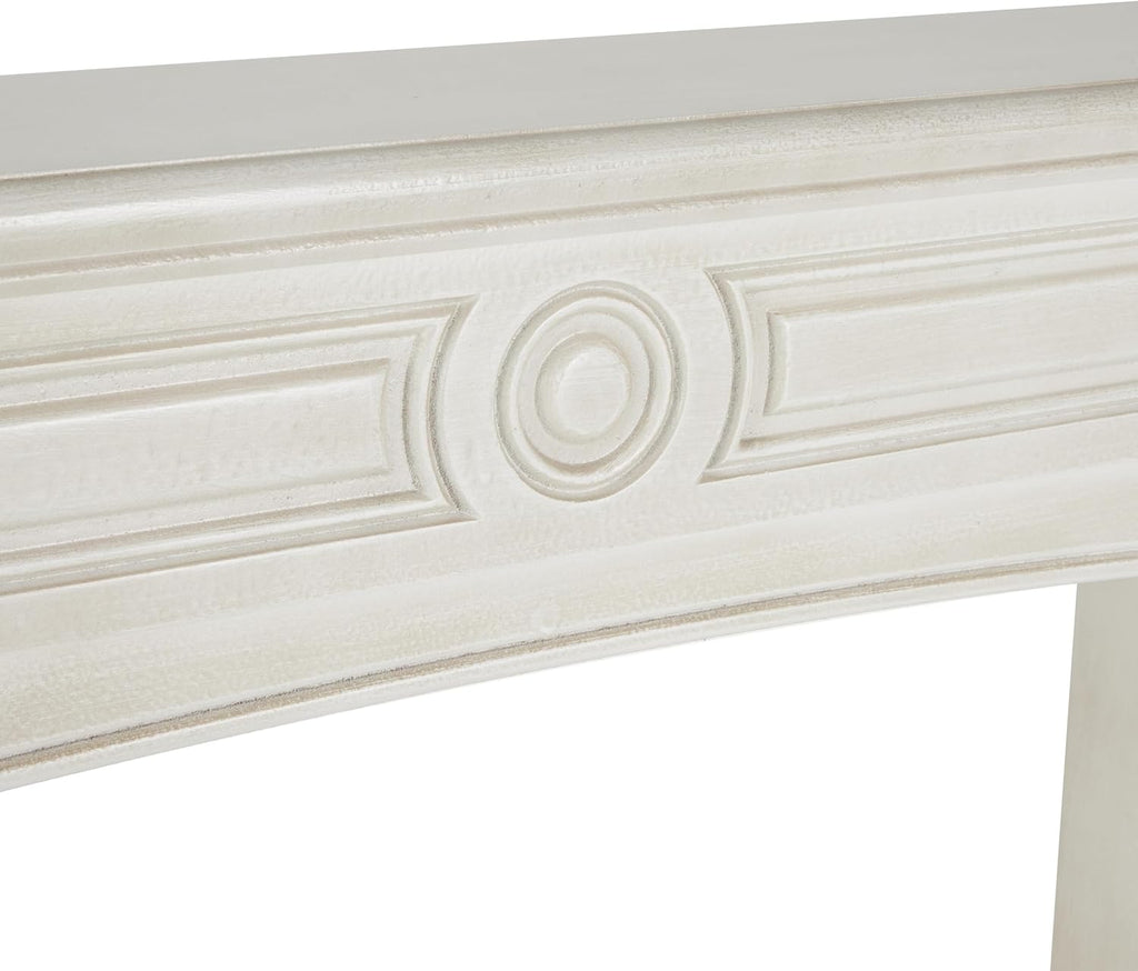 Wooden Fireplace Mantle Freestanding with Leaf Accents, 47" 9" 43", White
