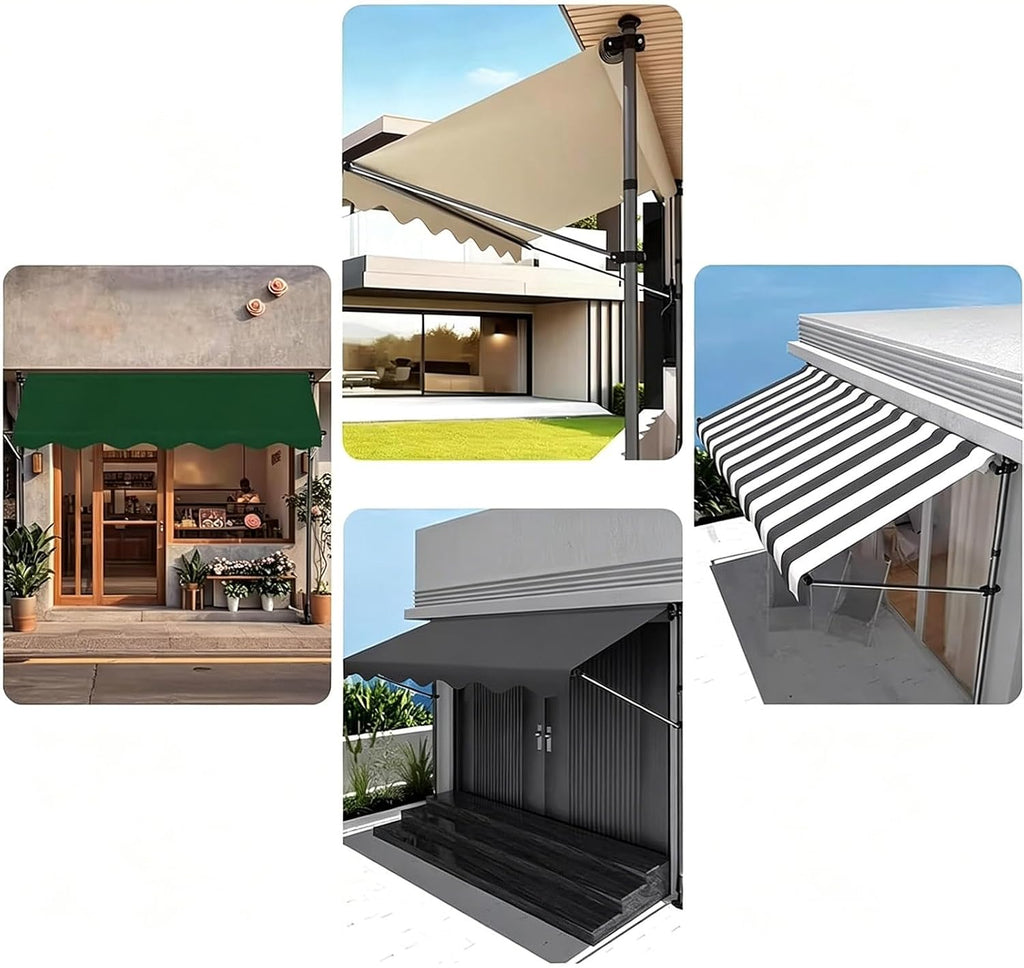 Outdoor Manual Retractable Awning, 13x4FT Patio Awnings Sunshade Shelter, 10x4FT Retractable Patio Sun Shade Canopy